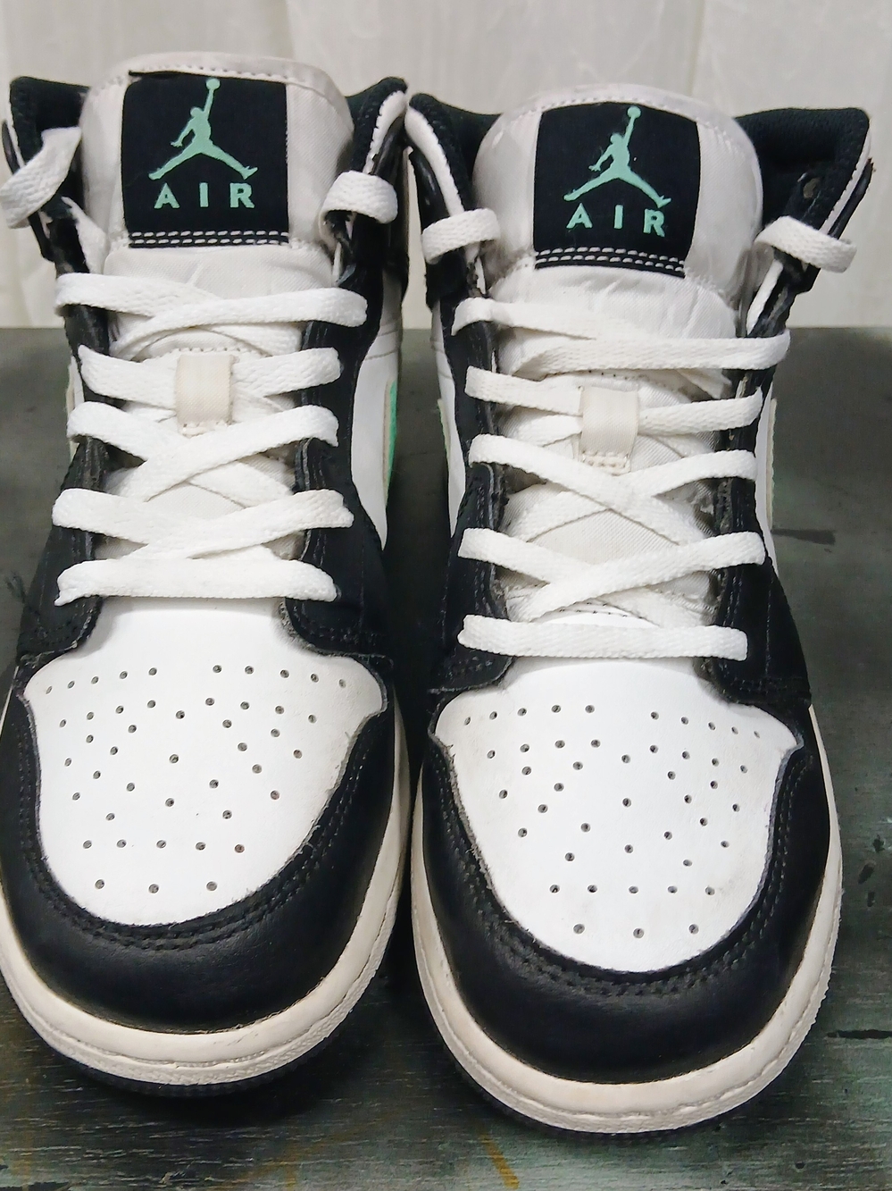 Nike Air Jordan Kids' High-Top Sneakers - White & Black with Mint Accent